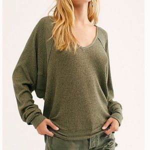 Free People Santa Clara Thermal Top Army Green NWT